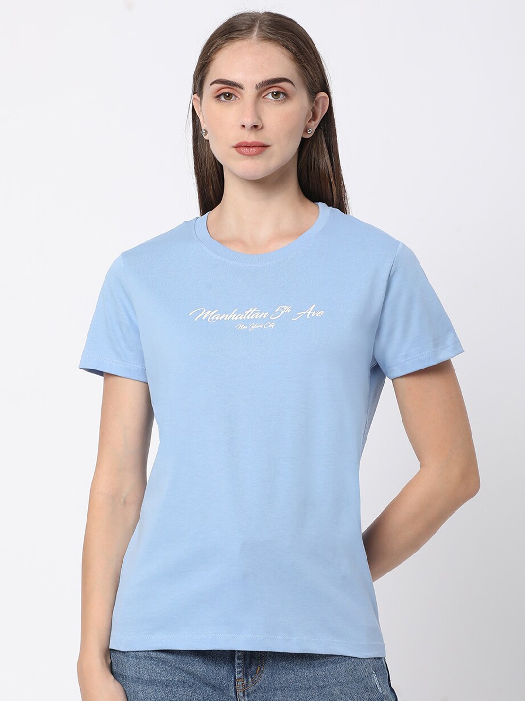 

R&B Typography Printed Round Neck Relaxed T-shirt, Blue