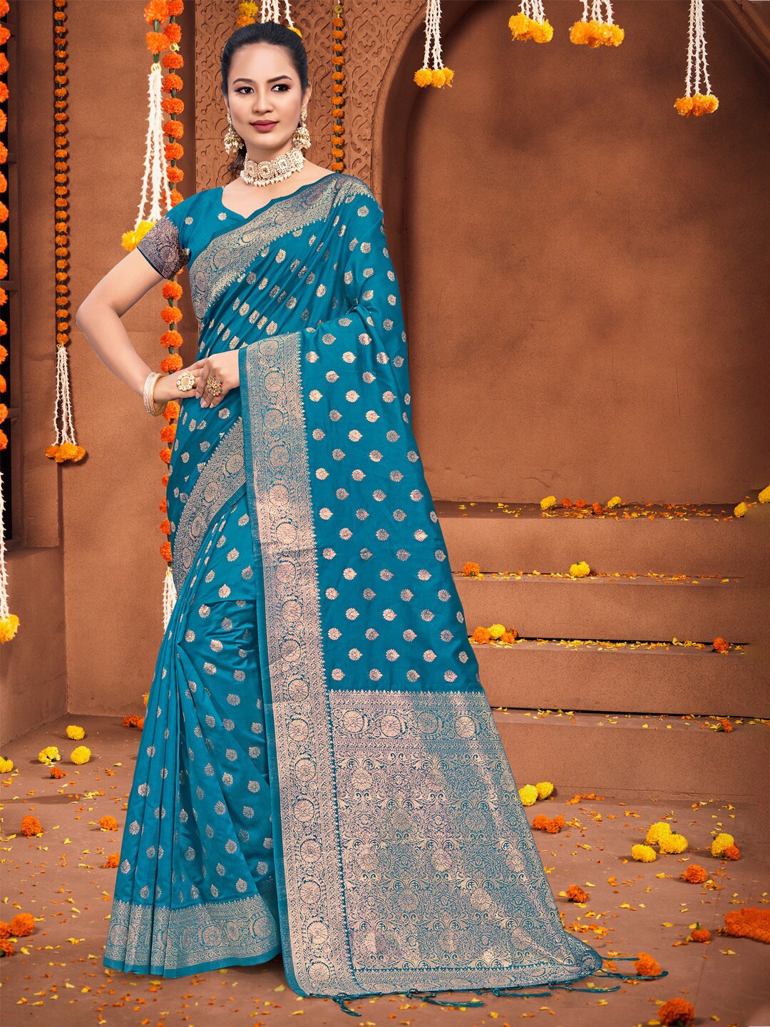 

Fashion Petals Ethnic Motifs Woven Design Zari Saree, Sea green