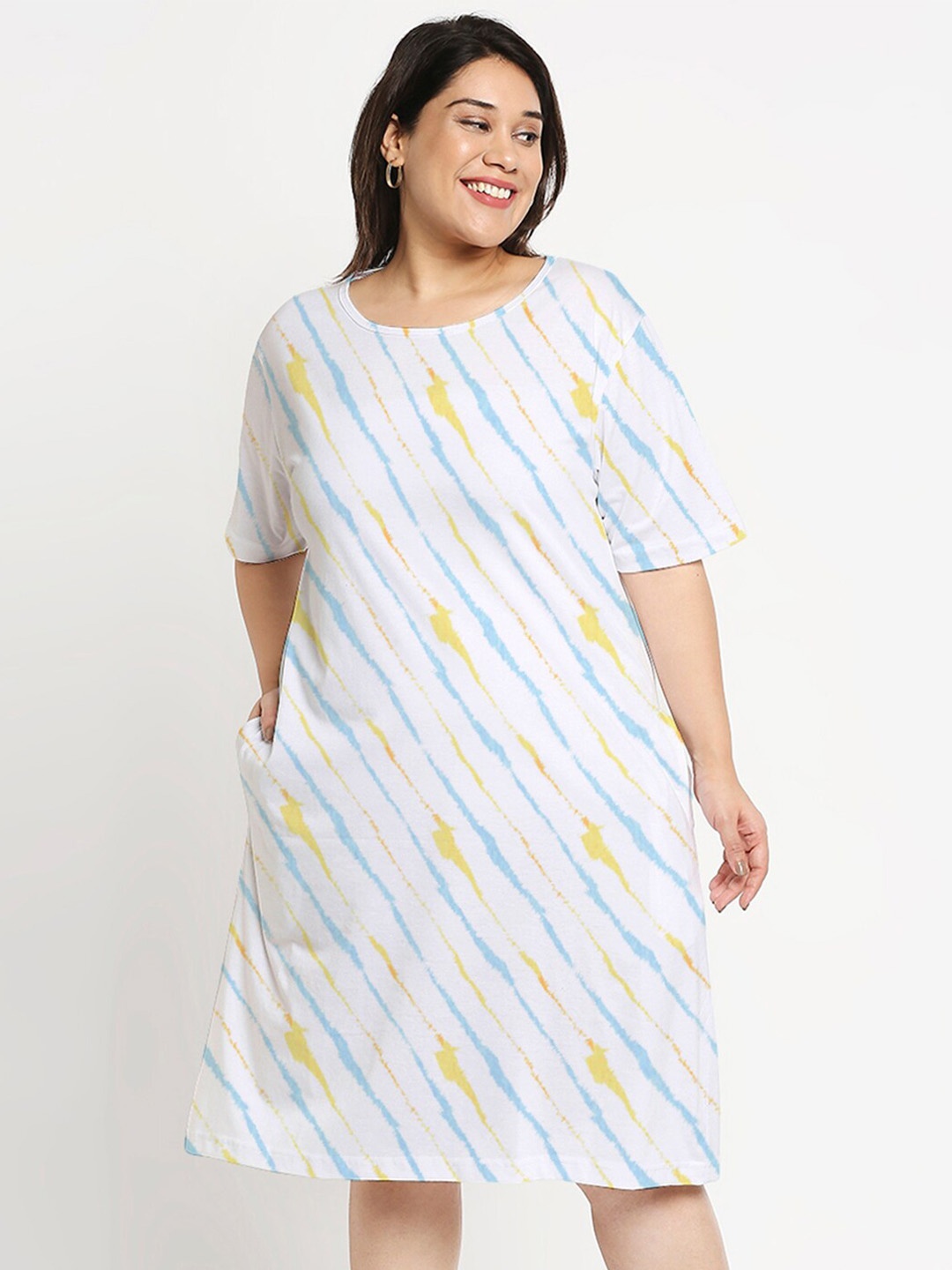 

Wear Your Opinion Plus Size Striped Cotton T-shirt Dress, White