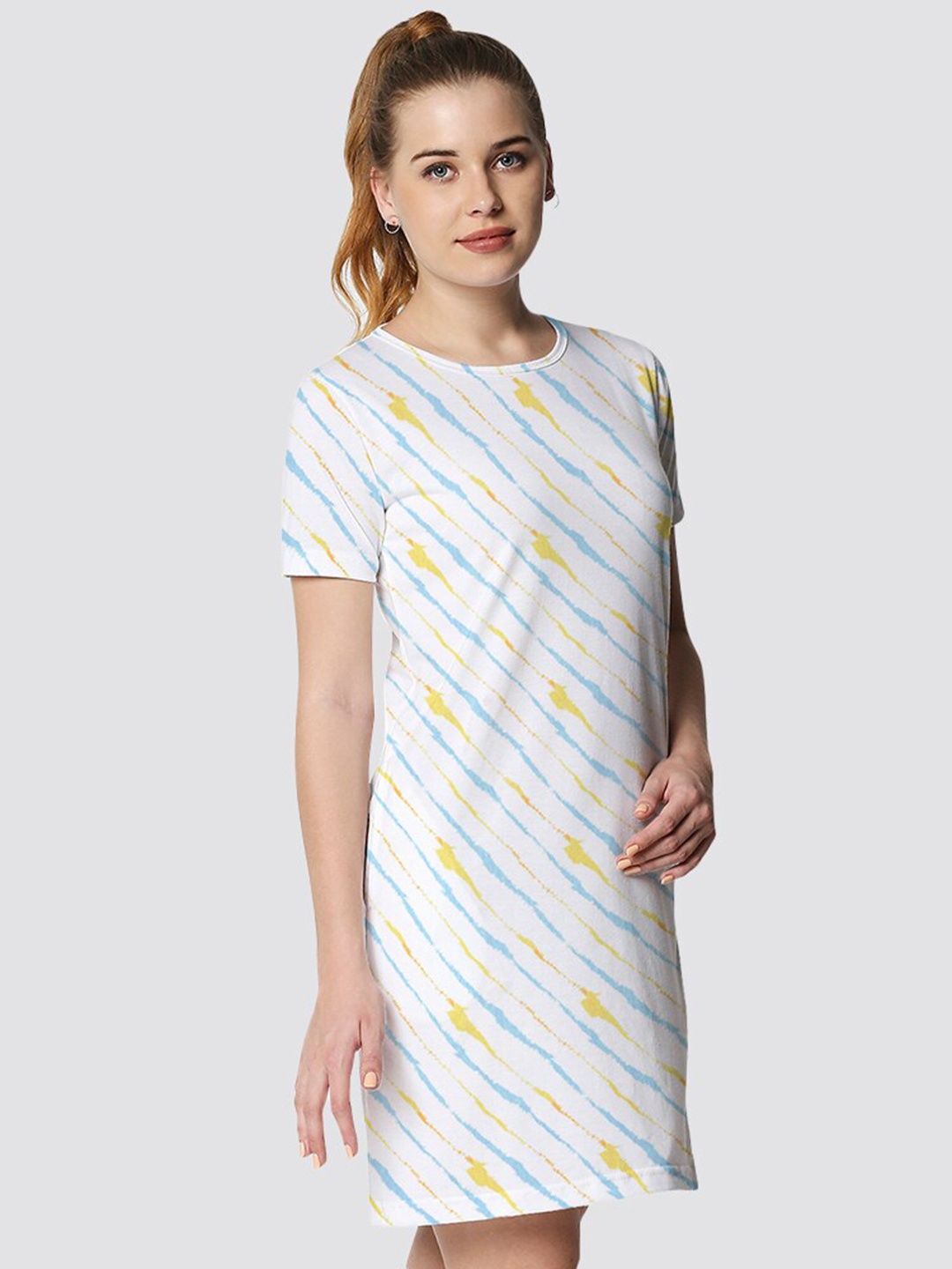 

Wear Your Opinion Batik Striped Cotton T-shirt Dress, White
