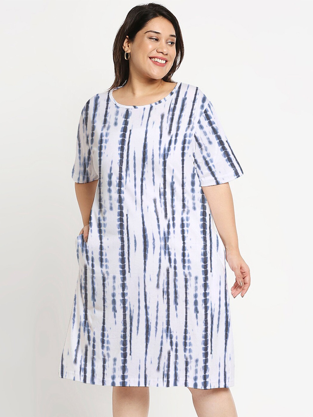 

Wear Your Opinion Plus Size Tie and Dye Cotton T-shirt Dress, White
