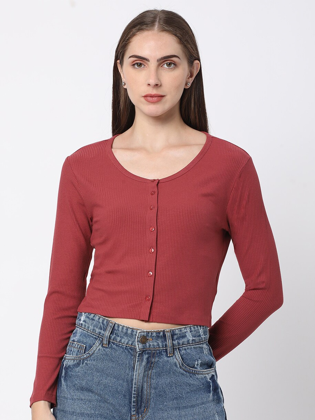 

R&B Ribbed Crop Top, Maroon