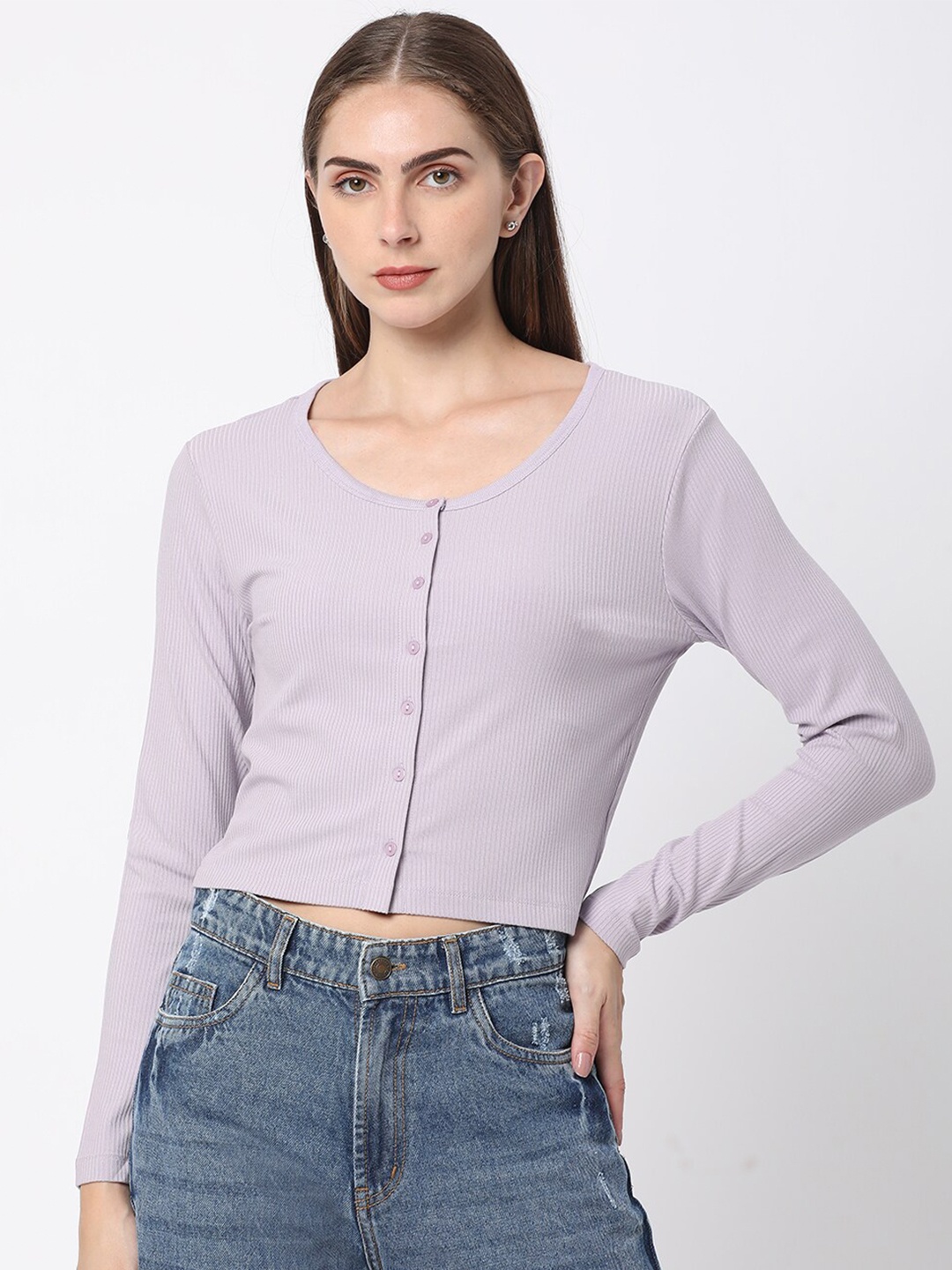 

R&B Ribbed Crop Top, Purple