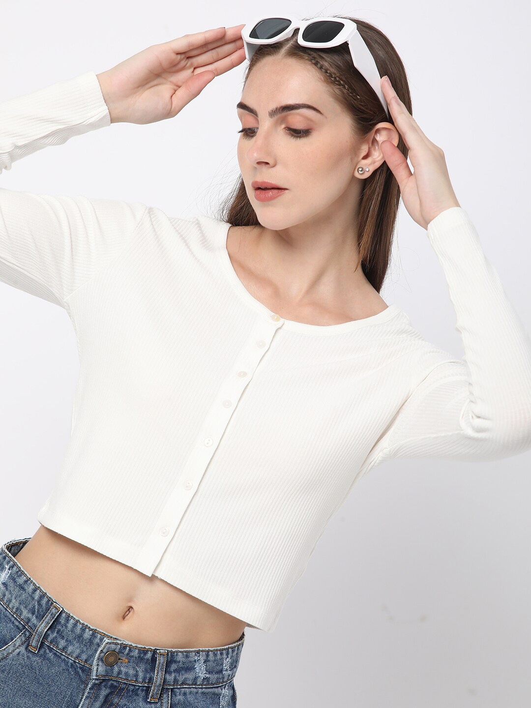 

R&B Ribbed Crop Top, White