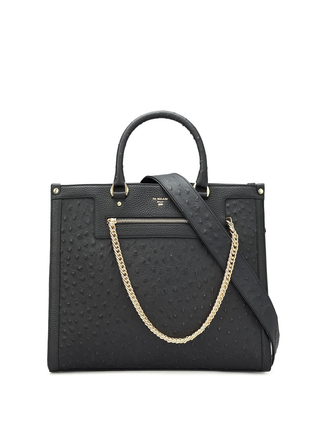

Da Milano Textured Leather Structured Handheld Bag, Black