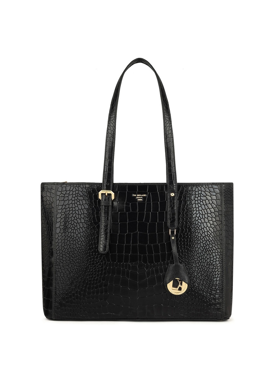 

Da Milano Animal Textured Leather Structured Shoulder Bag, Black