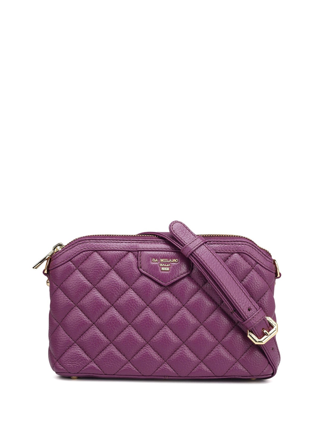 

Da Milano Textured Leather Structured Sling Bag, Purple