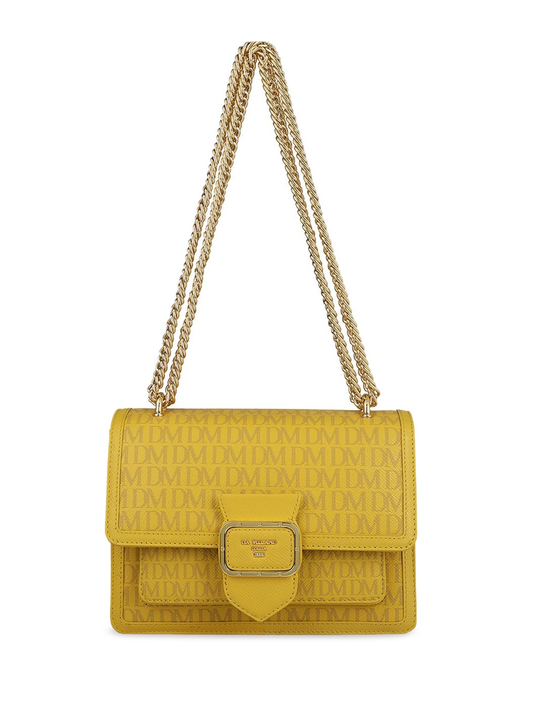 

Da Milano Brand Logo Printed Structured Leather Sling Bag, Yellow