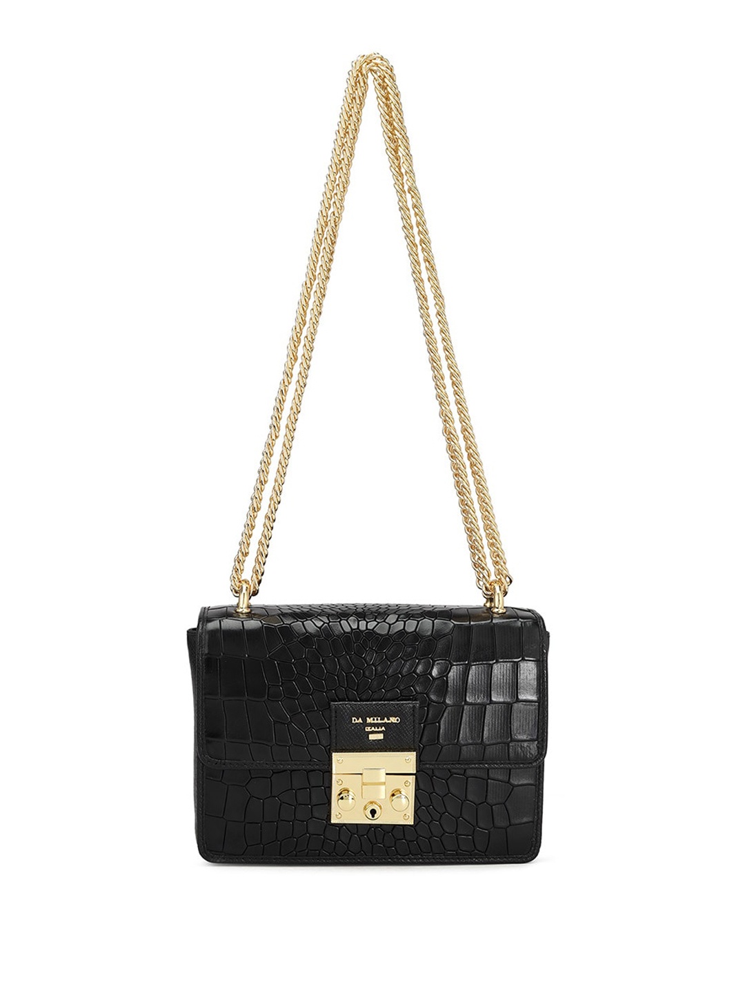 

Da Milano Textured Leather Structured Sling Bag, Black