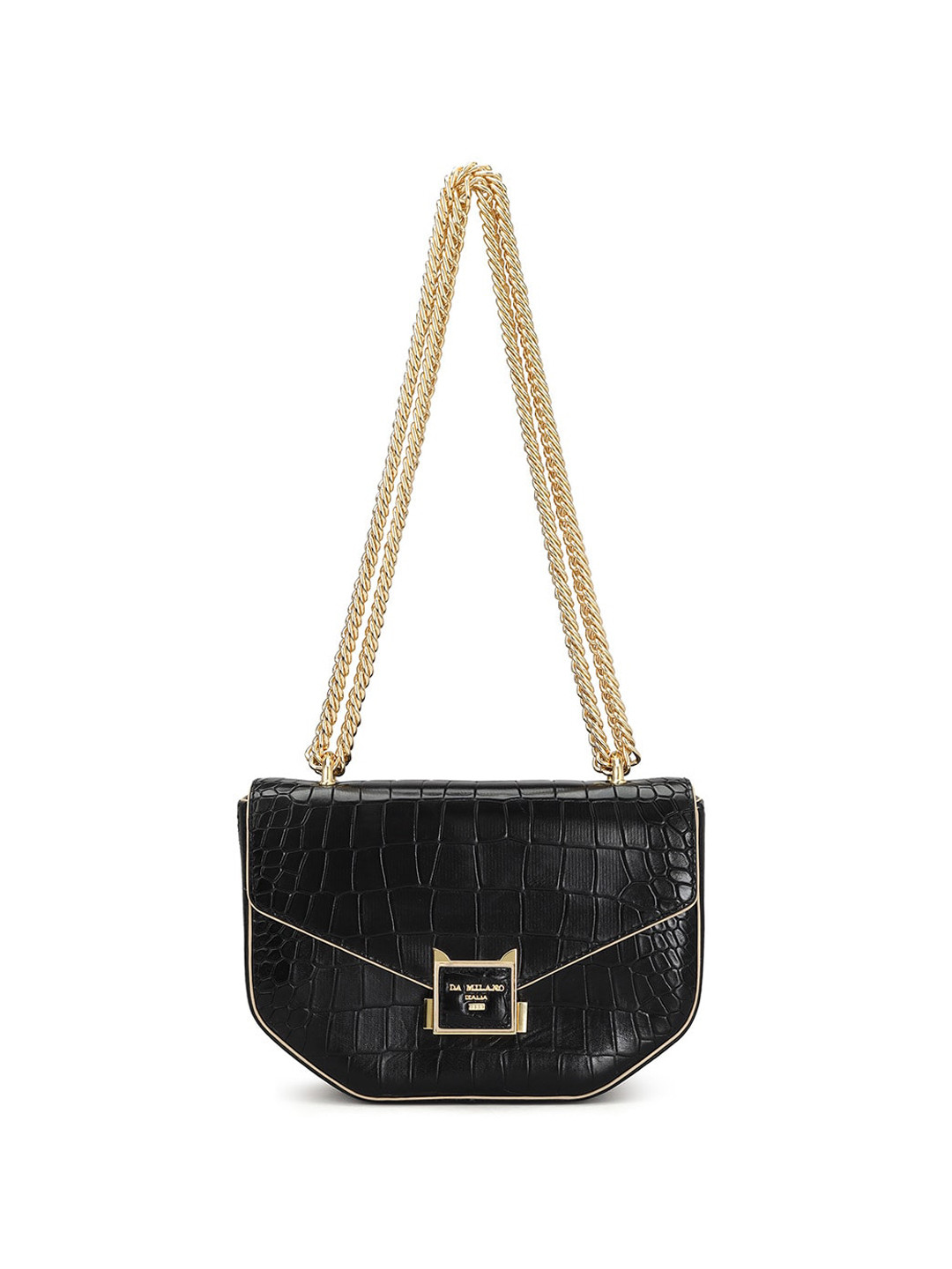 

Da Milano Textured Zip Detail Leather Sling Bag, Black