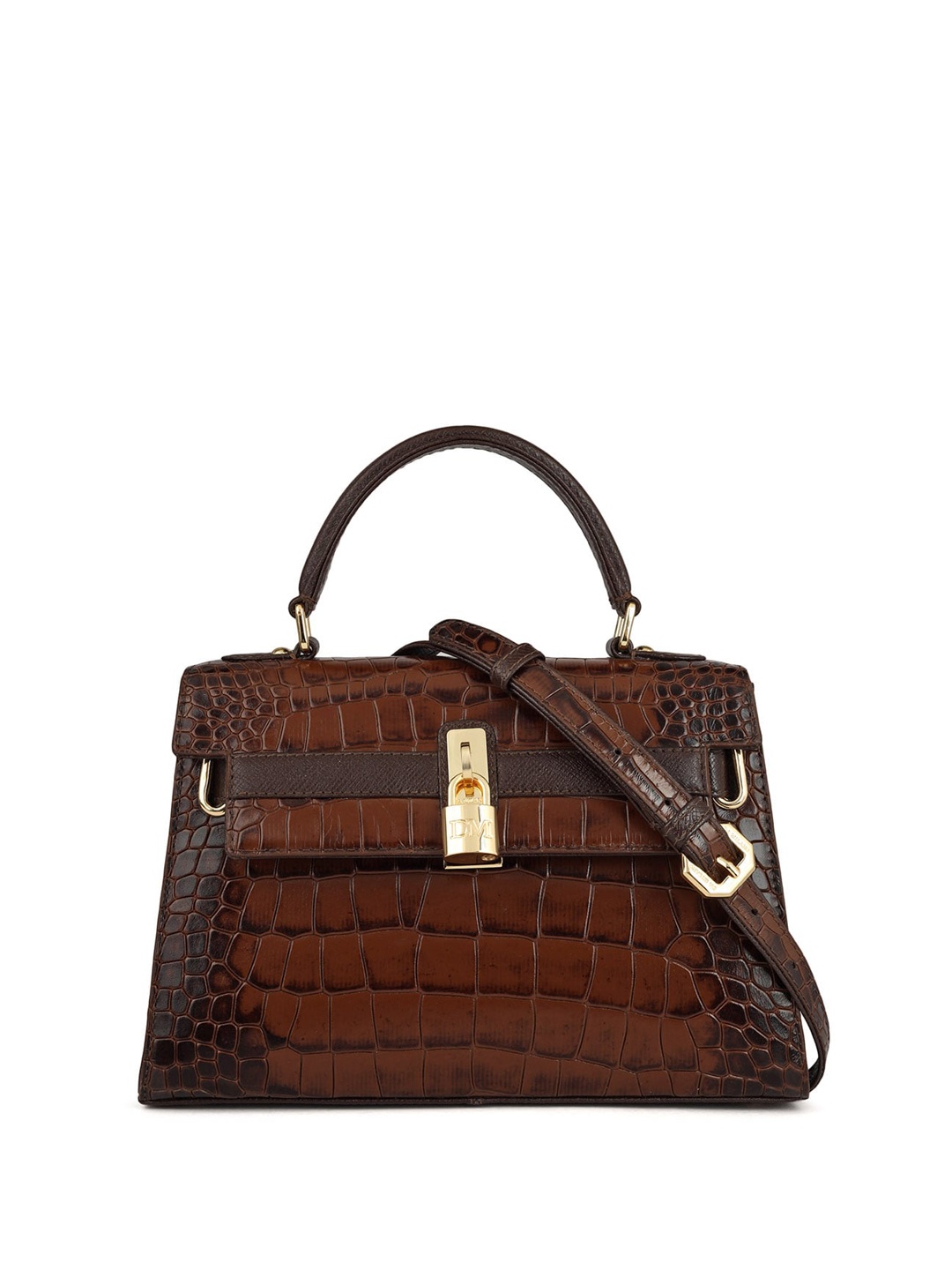 

Da Milano Animal Textured Structured Leather Satchel Bag, Brown