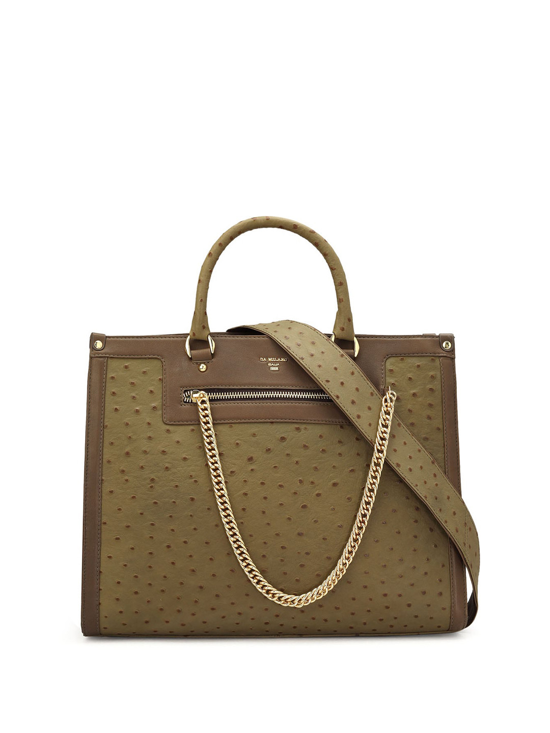 

Da Milano Textured Zip Detail Leather Handheld Bag, Green