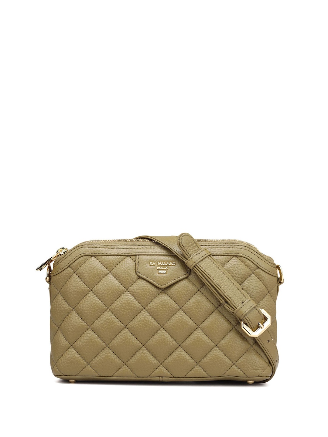 

Da Milano Textured Zip Detail Leather Sling Bag & Quilted, Green