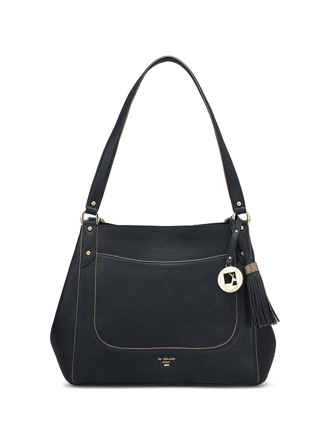 

Da Milano Textured Leather Structured Shoulder Bag with Tasselled, Blue