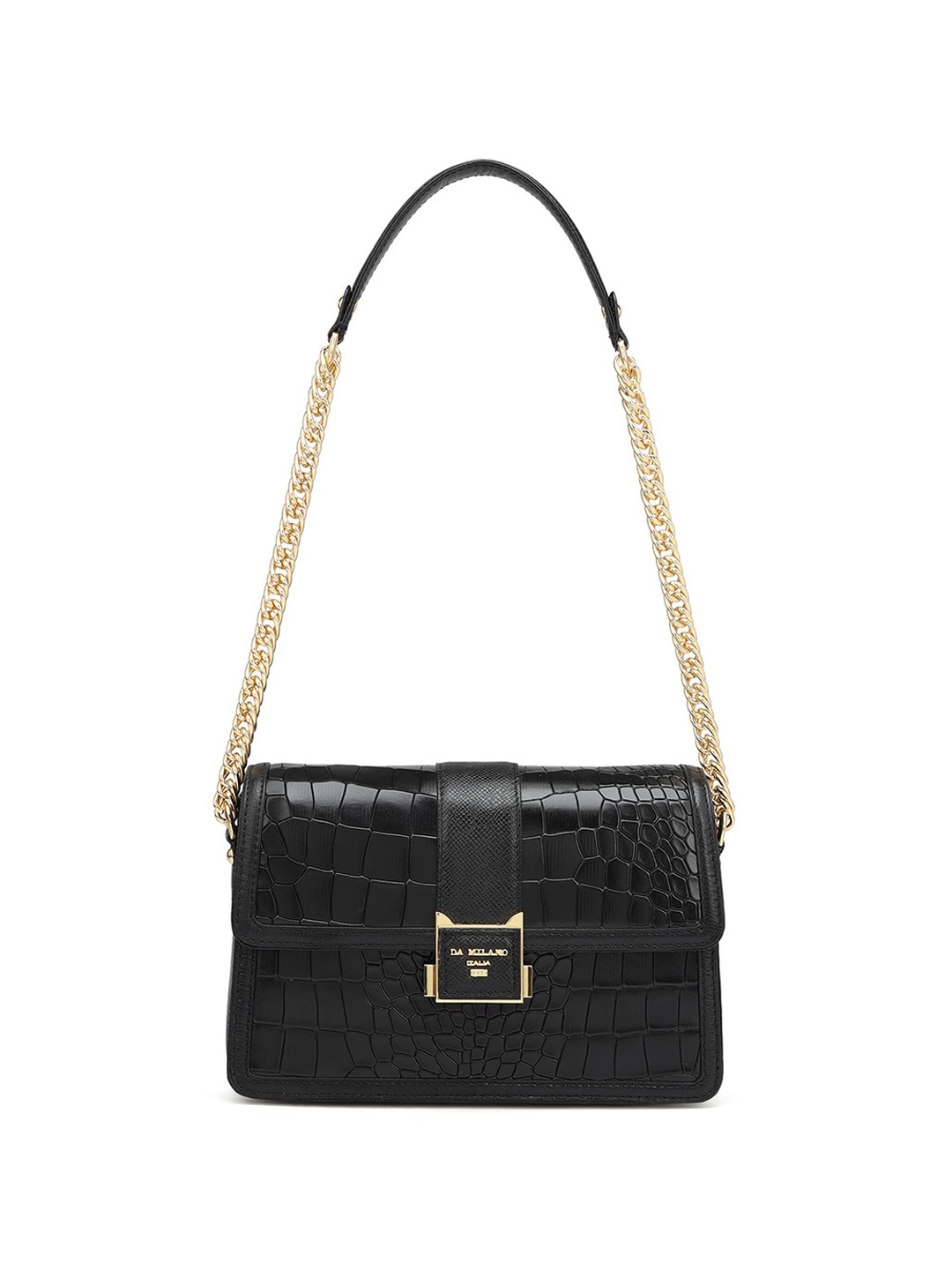 

Da Milano Textured Leather Structured Sling Bag, Black