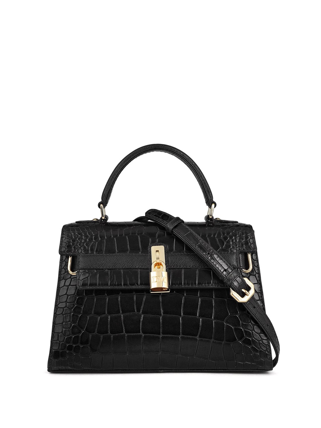 

Da Milano Animal Textured Structured Leather Satchel Bag, Black