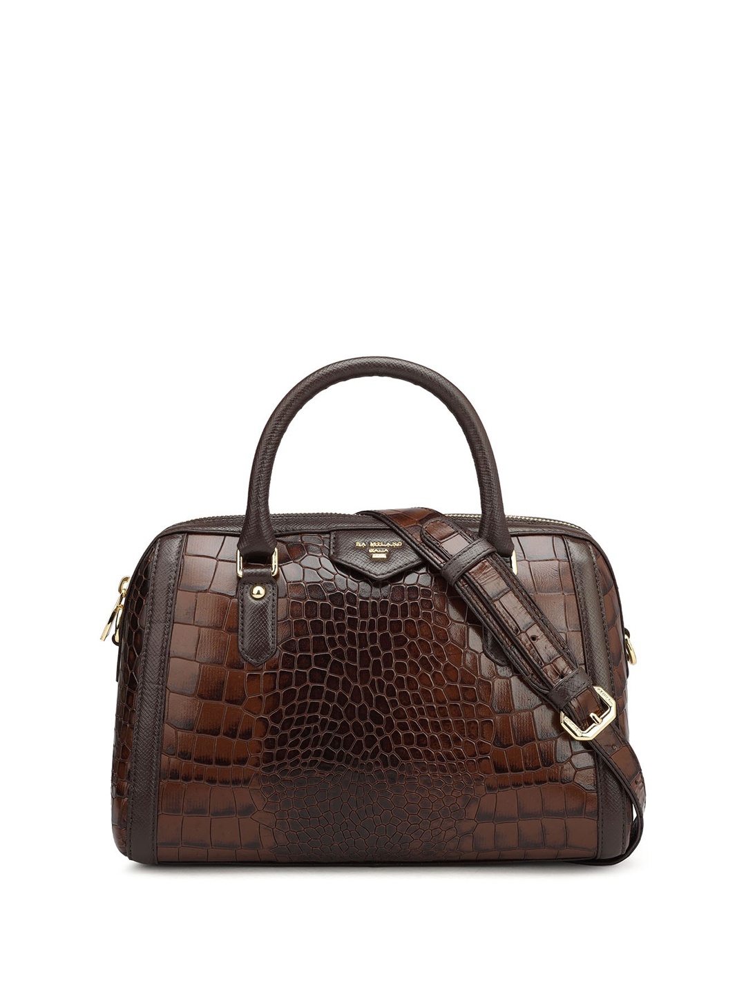 

Da Milano Textured Zip Detail Leather Handheld Bag, Brown