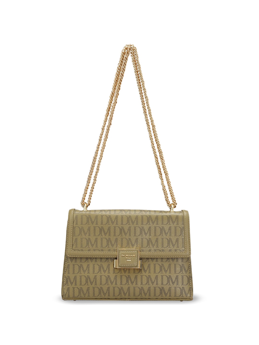 

Da Milano Typography Textured Structured Leather Sling Bag, Green