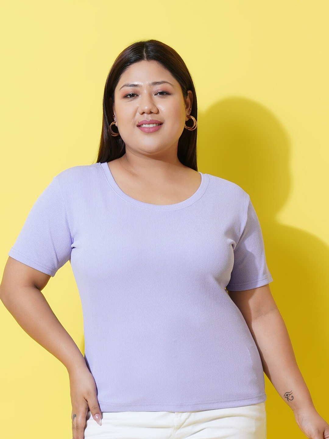 

U&F Beyond Plus Size Ribbed Slim Fit T-shirt, Lavender