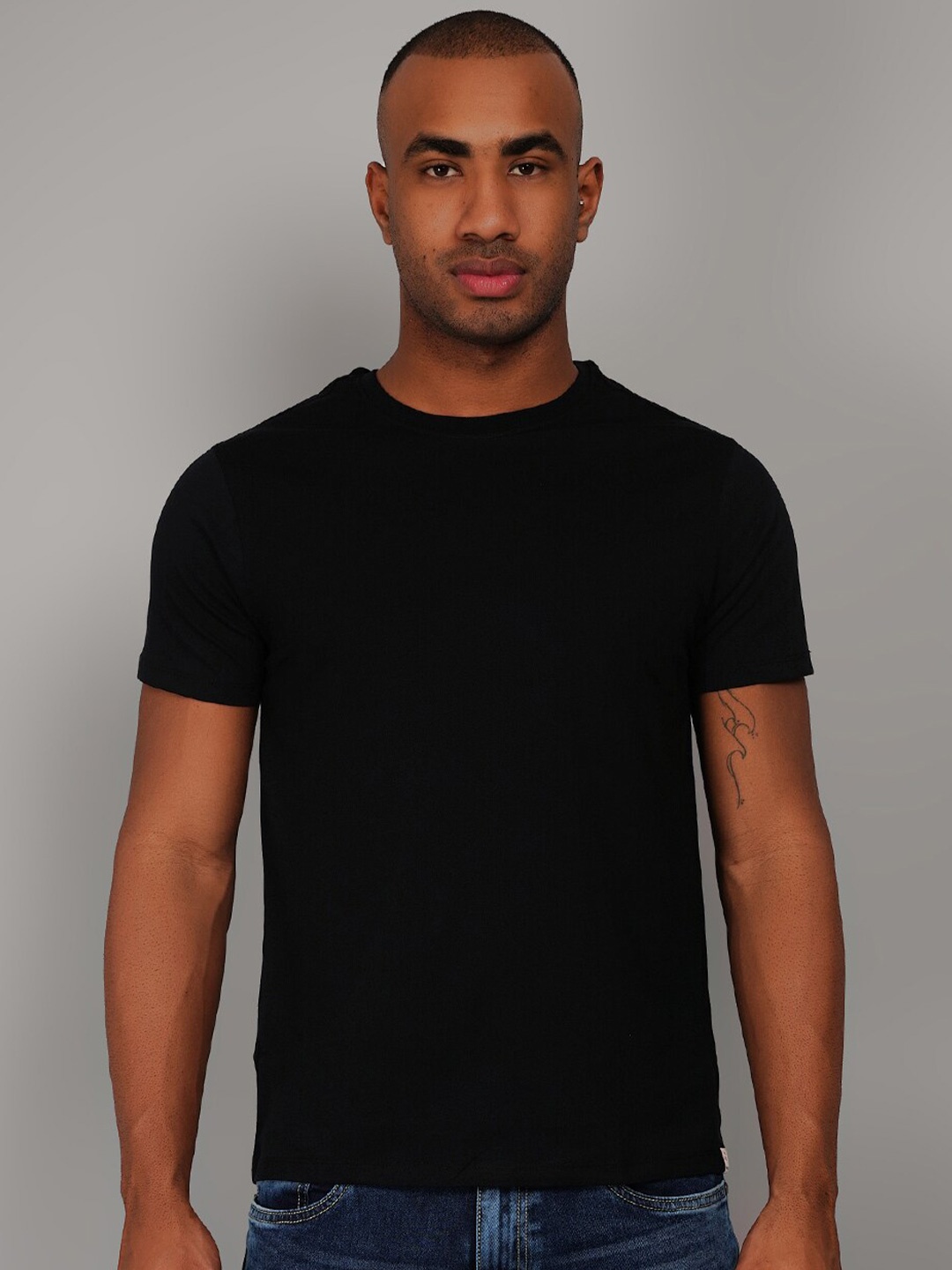 

TIM PARIS Cotton Regular Fit T-shirt, Black