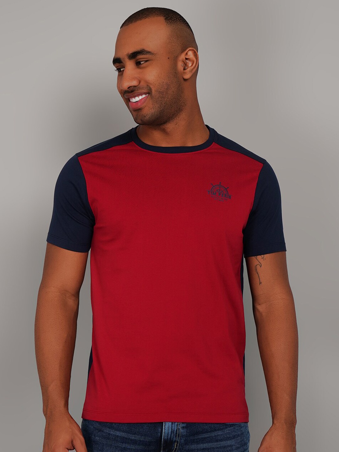 

TIM PARIS Colourblocked Cotton T-shirt, Red