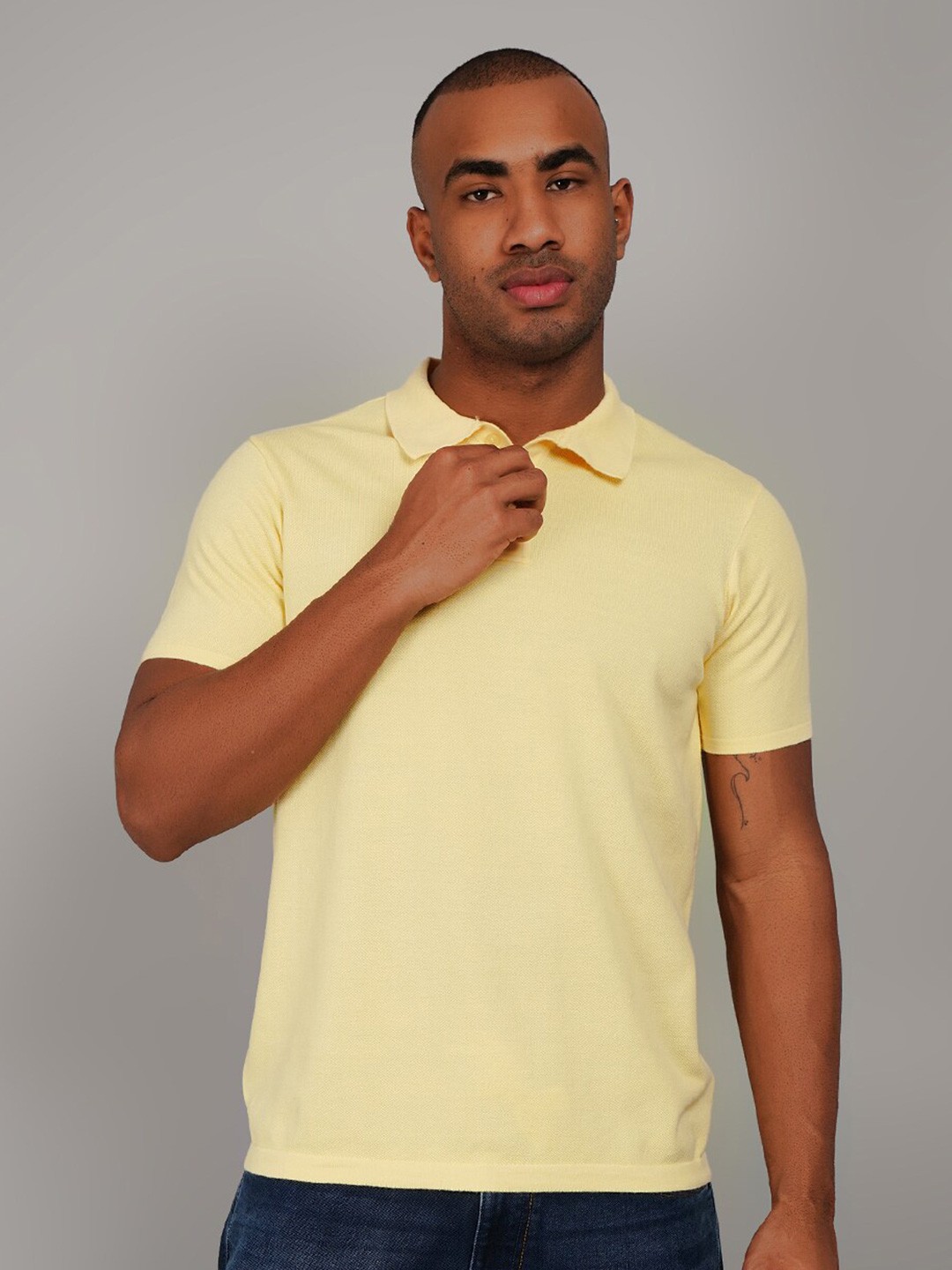 

TIM PARIS Polo Collar Regular Fit Cotton T-shirt, Yellow