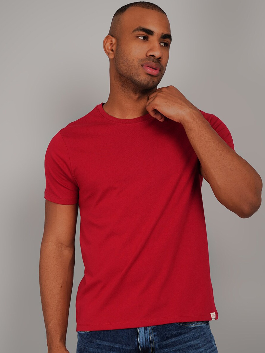 

TIM PARIS Round Neck Cotton T-shirt, Red