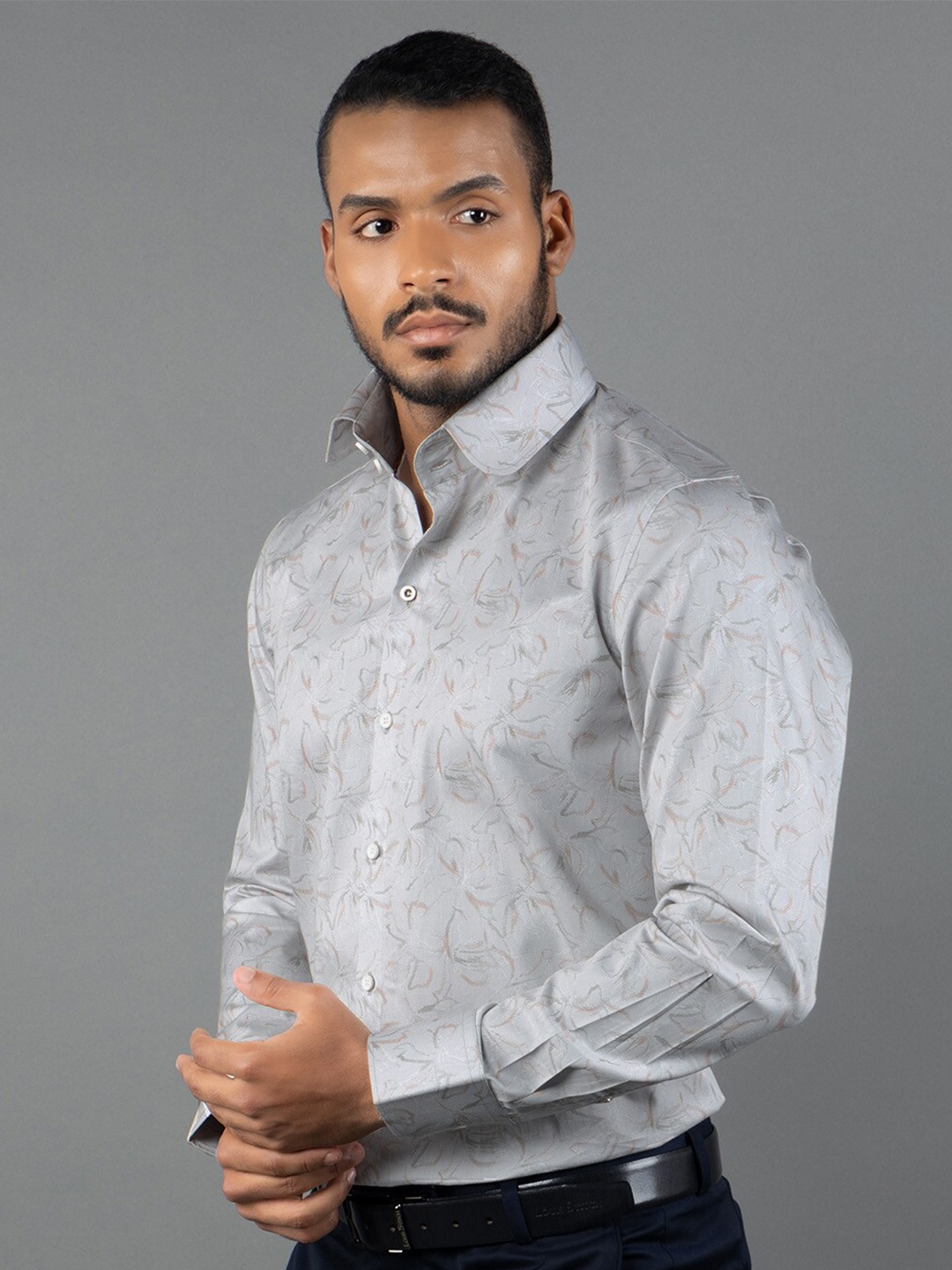 LOUIS STITCH Comfort Opaque Printed Pure Cotton Formal Shirt, Grey