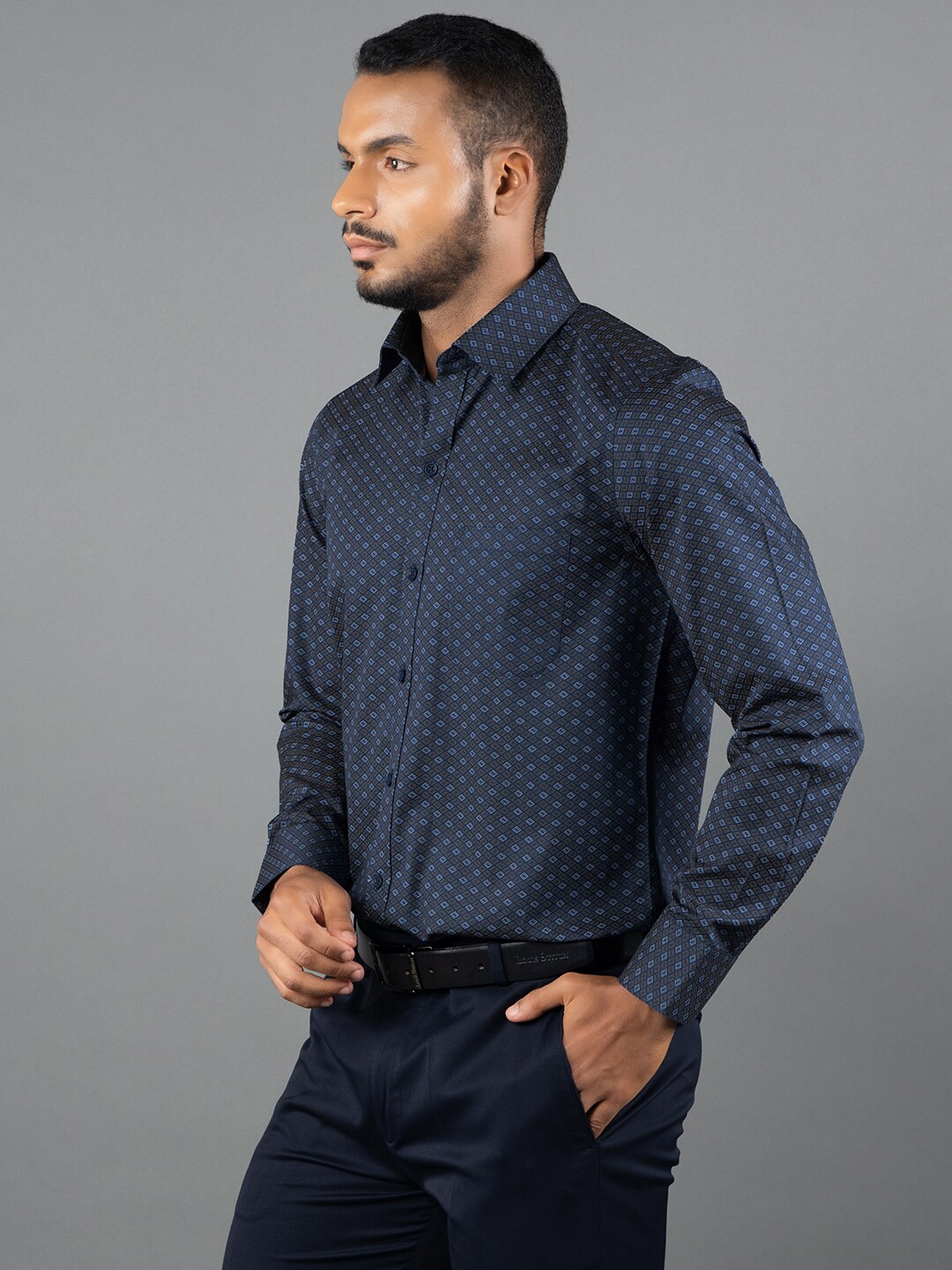 

LOUIS STITCH Comfort Opaque Printed Pure Cotton Formal Shirt, Blue