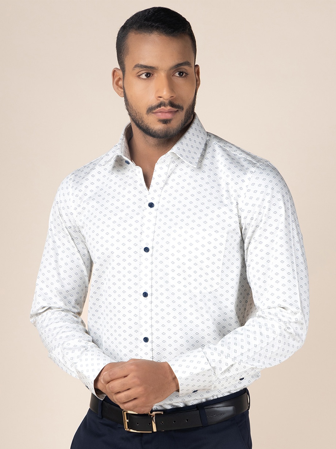

LOUIS STITCH Comfort Opaque Printed Pure Cotton Formal Shirt, White