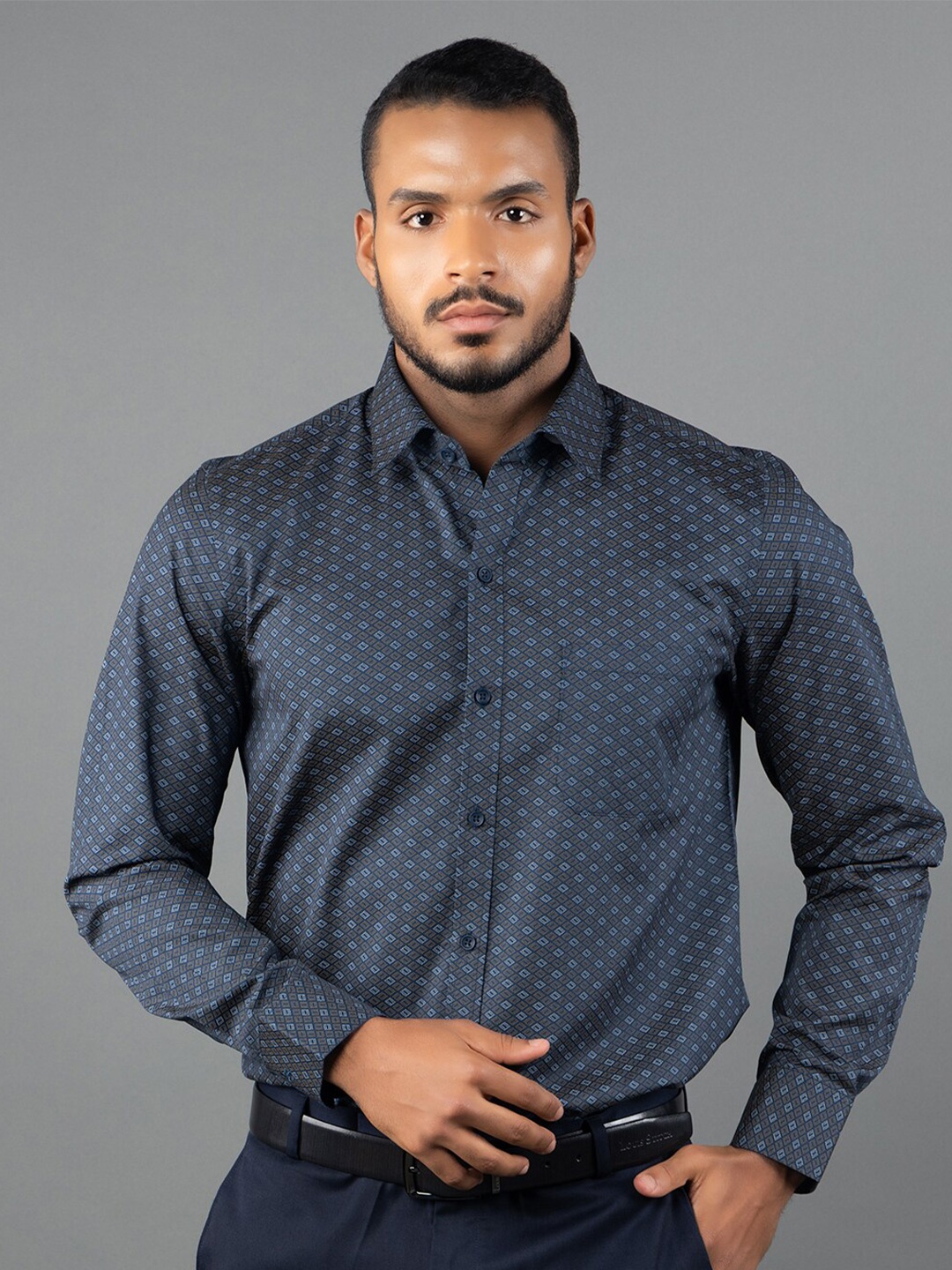 

LOUIS STITCH Comfort Opaque Printed Pure Cotton Formal Shirt, Blue