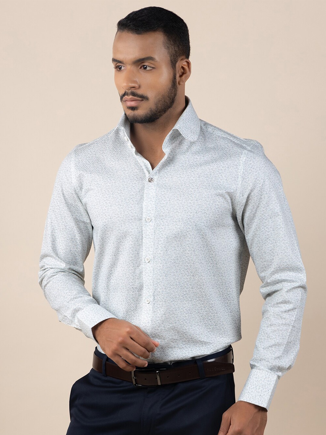 

LOUIS STITCH Comfort Floral Opaque Printed Pure Cotton Formal Shirt, White