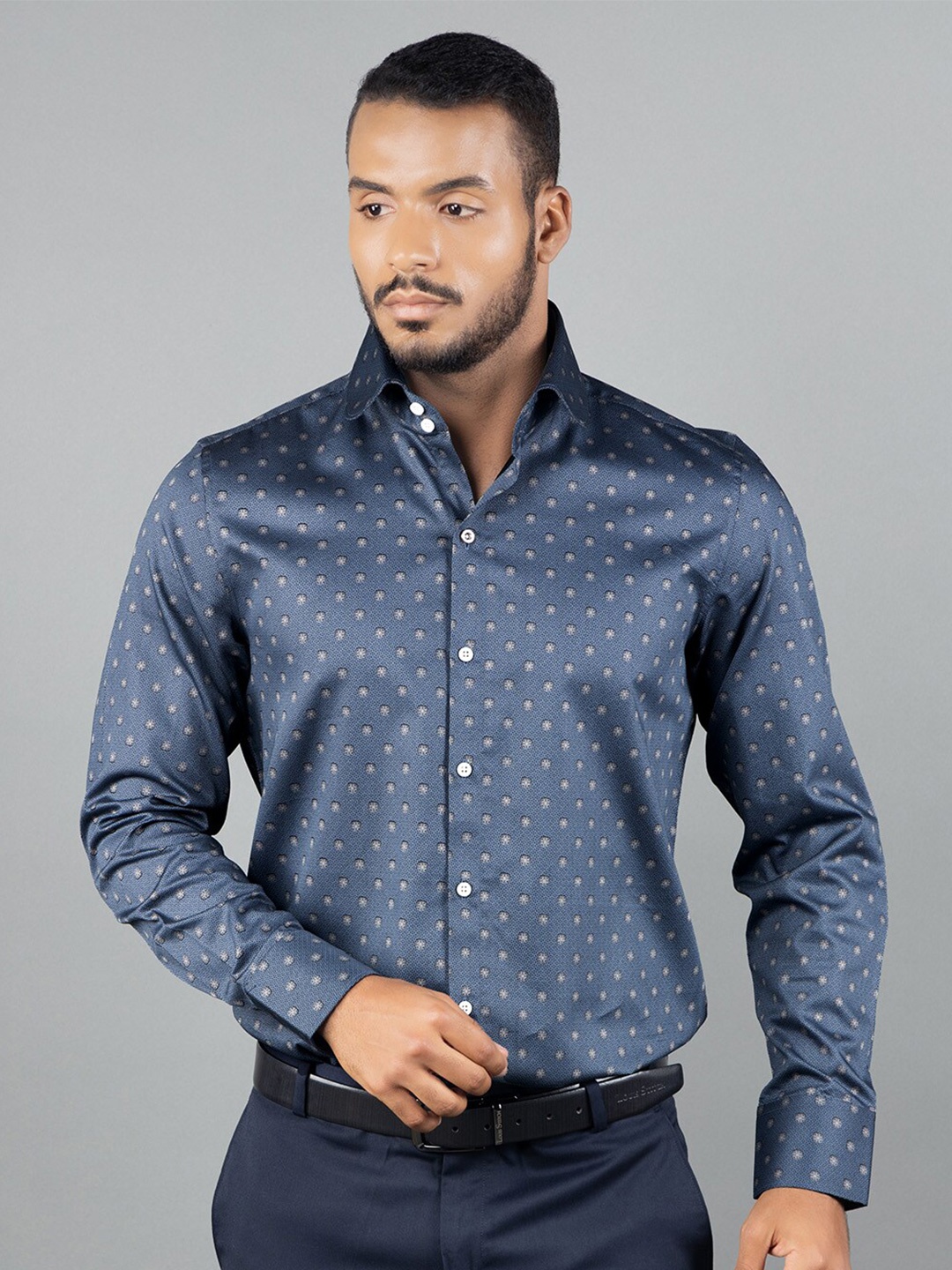 LOUIS STITCH Comfort Floral Opaque Pure Cotton Formal Shirt, Blue