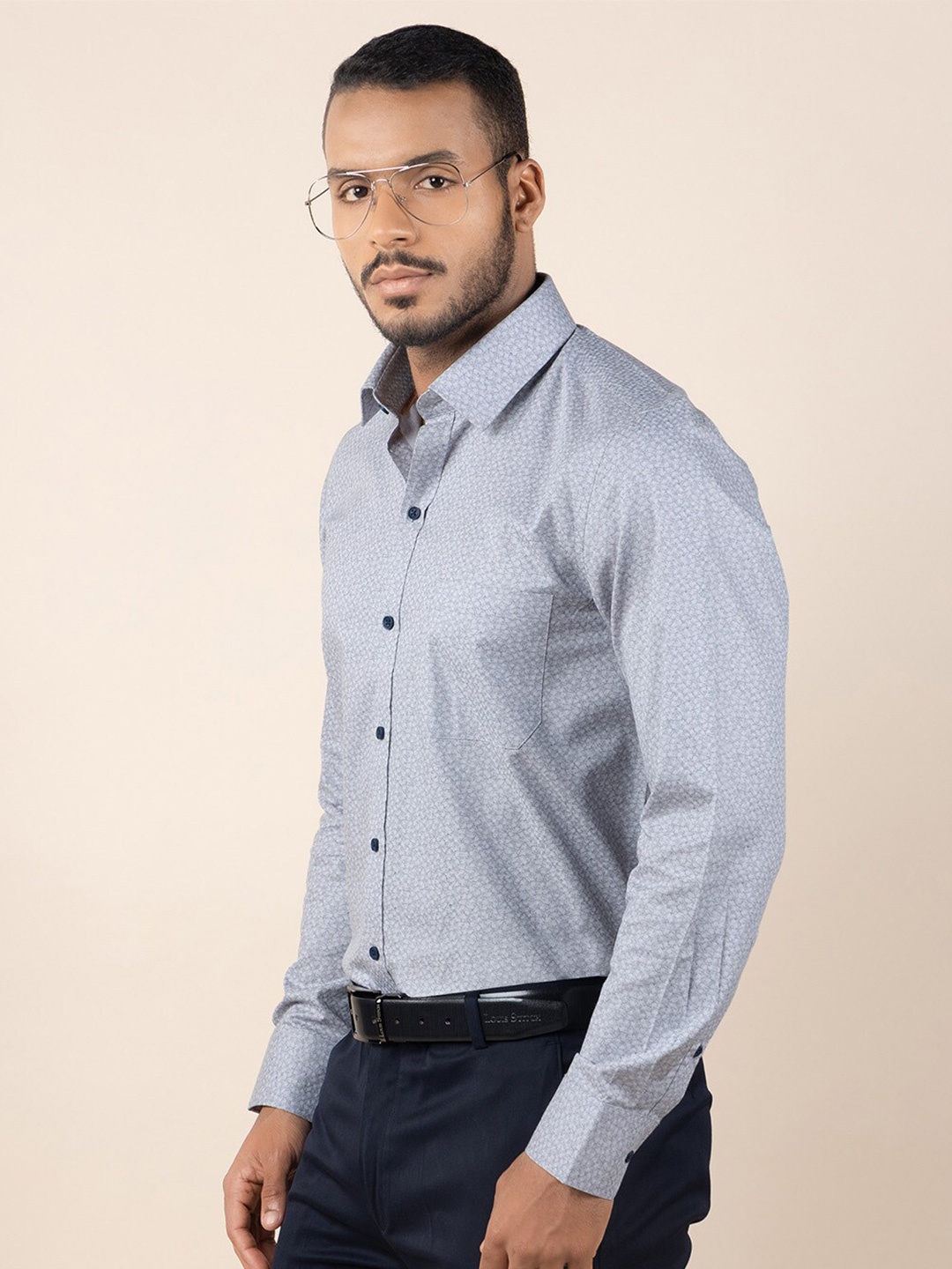 

LOUIS STITCH Comfort Floral Opaque Printed Pure Cotton Formal Shirt, Grey