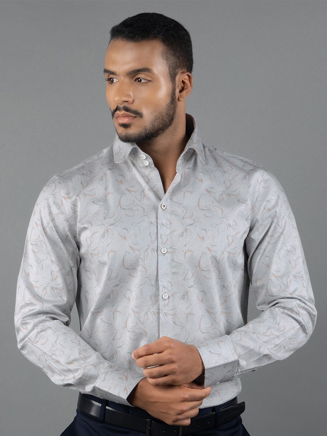 

LOUIS STITCH Comfort Opaque Printed Pure Cotton Formal Shirt, Grey