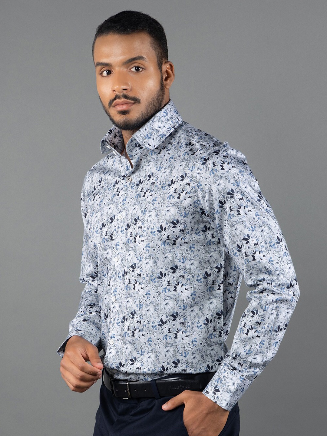 

LOUIS STITCH Comfort Floral Opaque Pure Cotton Formal Shirt, Blue