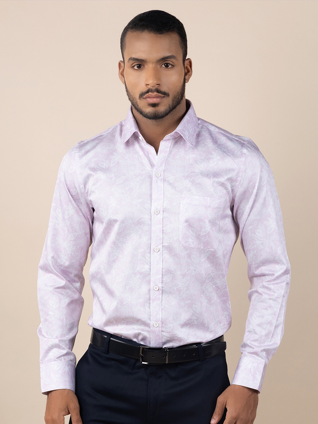 

LOUIS STITCH Floral Printed Comfort Cotton Opaque Formal Shirt, Pink