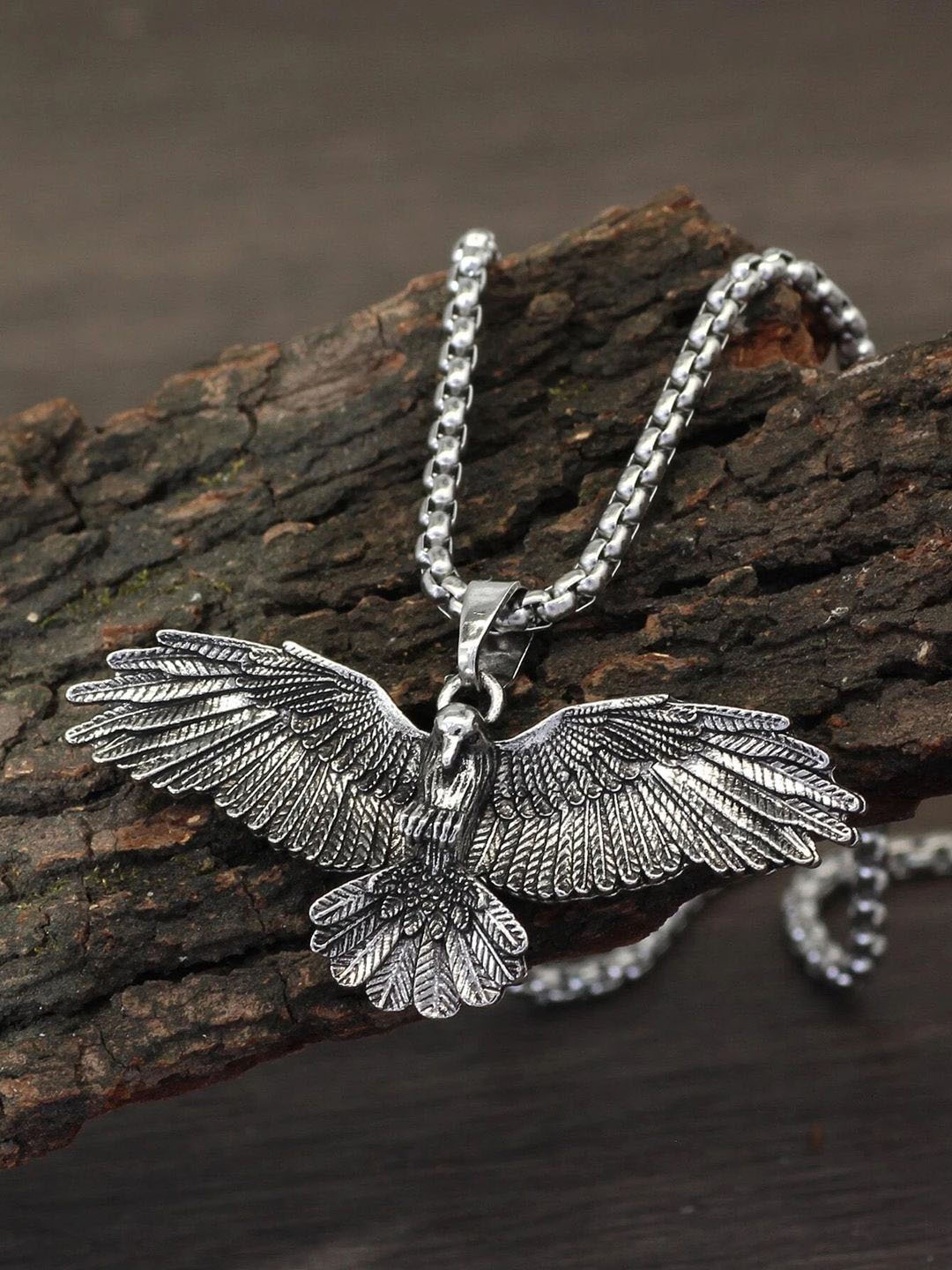 

Krelin Men Silver-Plated Eagle Pendant & Chain