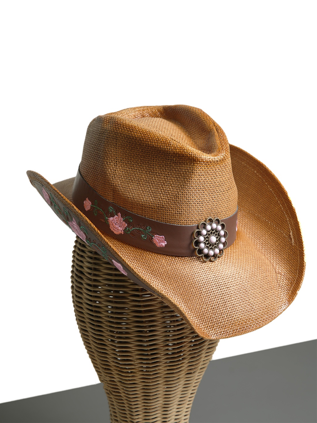

CHOKORE Men Embroidered Straw Cowboy Hat, Khaki