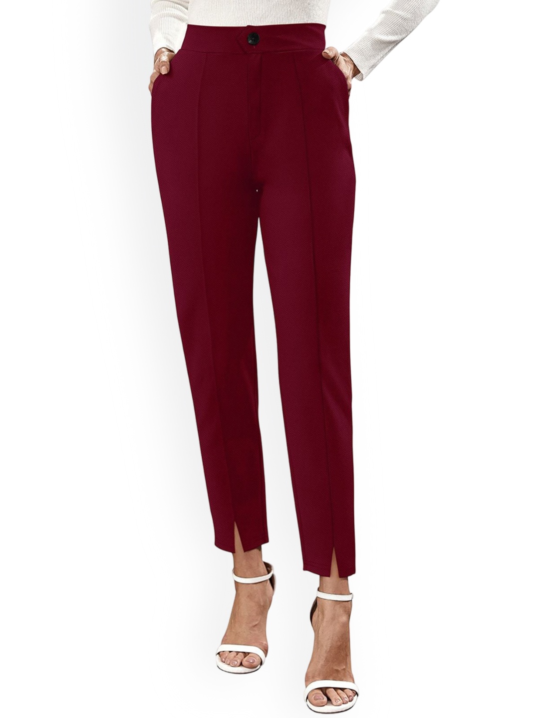 

ODETTE Women High-Rise Formal Trousers, Maroon
