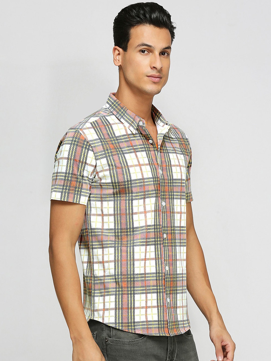 

Wear Your Opinion Checkered Washed Print Knitted Shirt, Brown