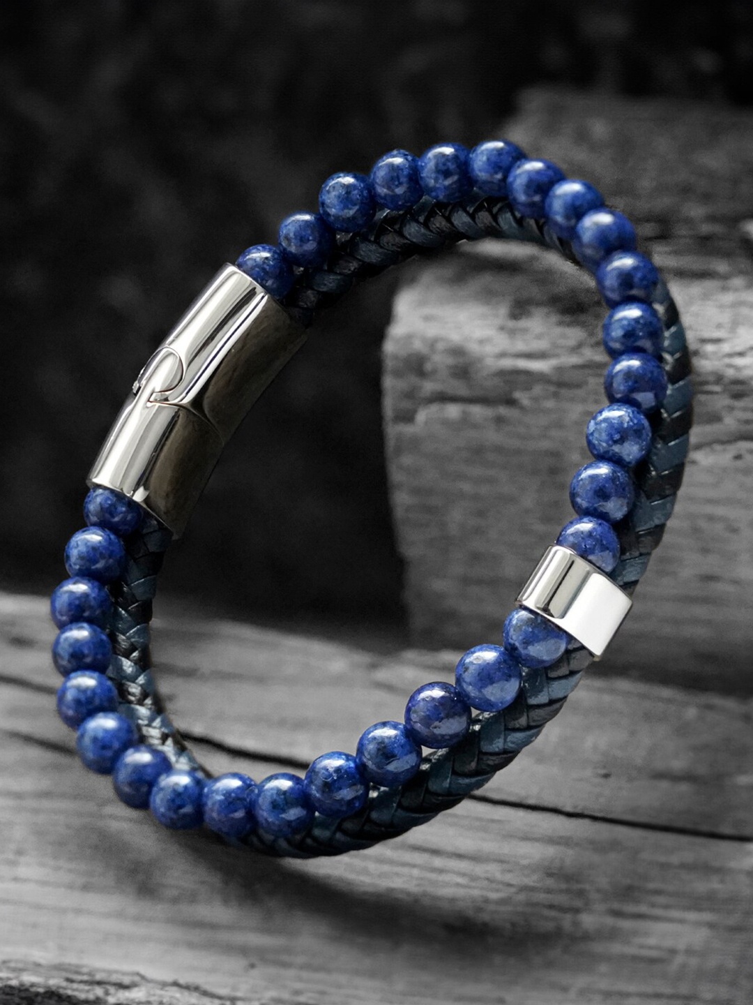 

SWASHAA Men Artificial Beads Beaded Wraparound Bracelet, Blue