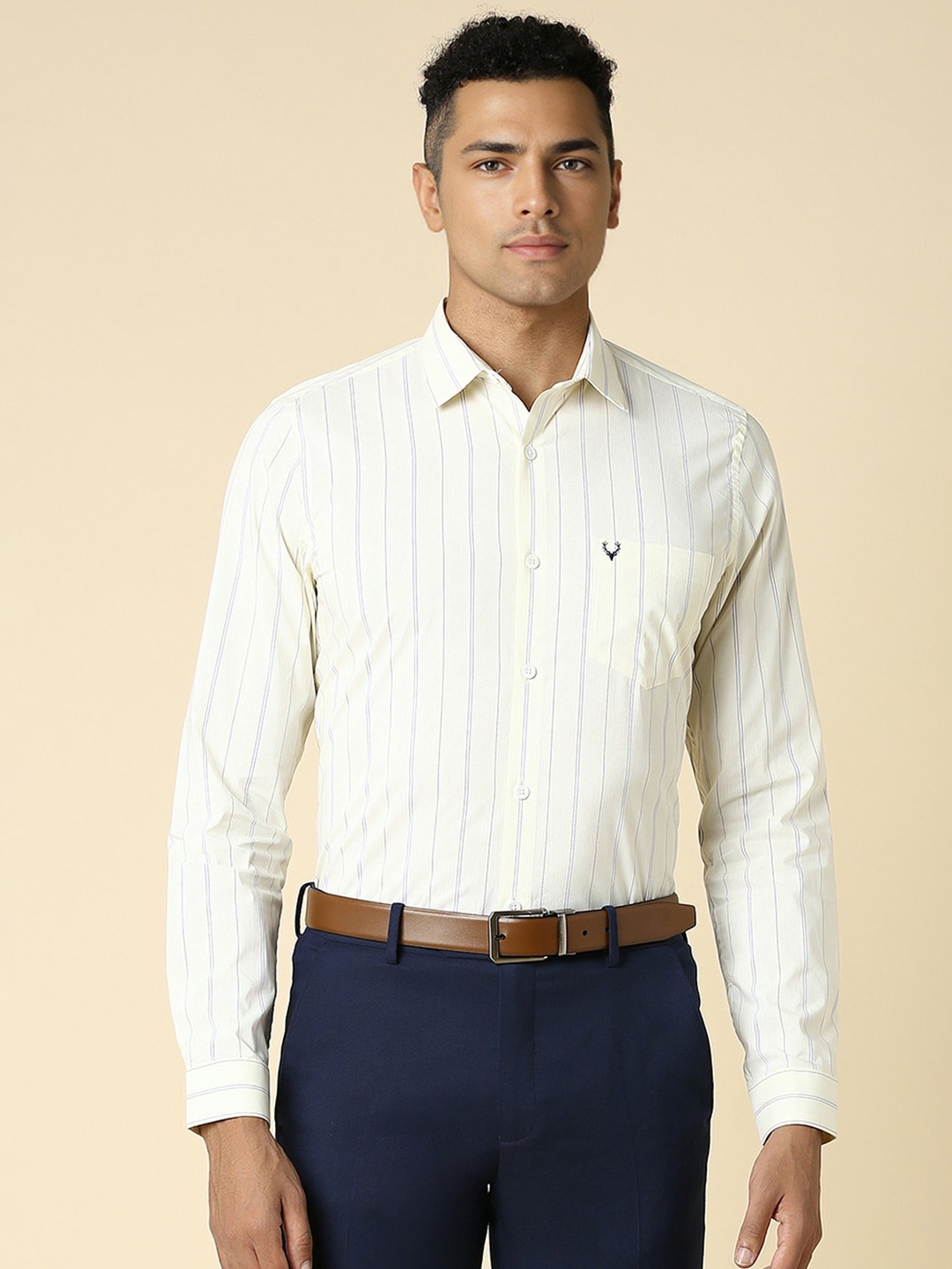 

Allen Solly Slim Fit Opaque Striped Cotton Formal Shirt, Cream