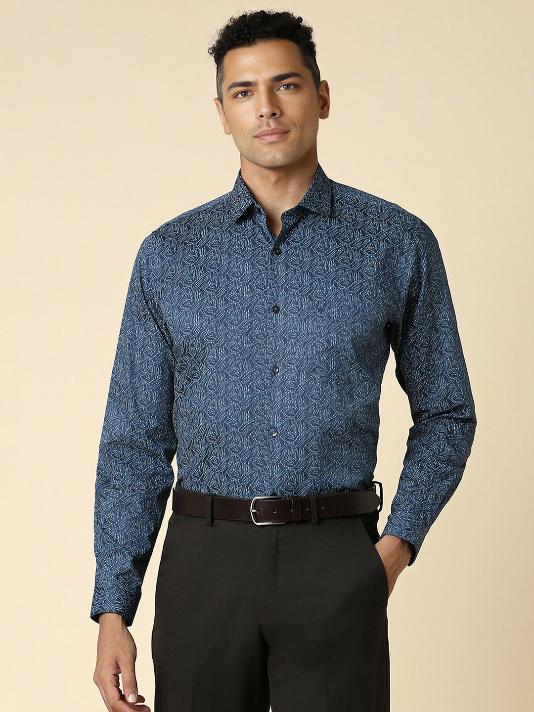 

Allen Solly Slim Fit Floral Opaque Printed Cotton Formal Shirt, Blue