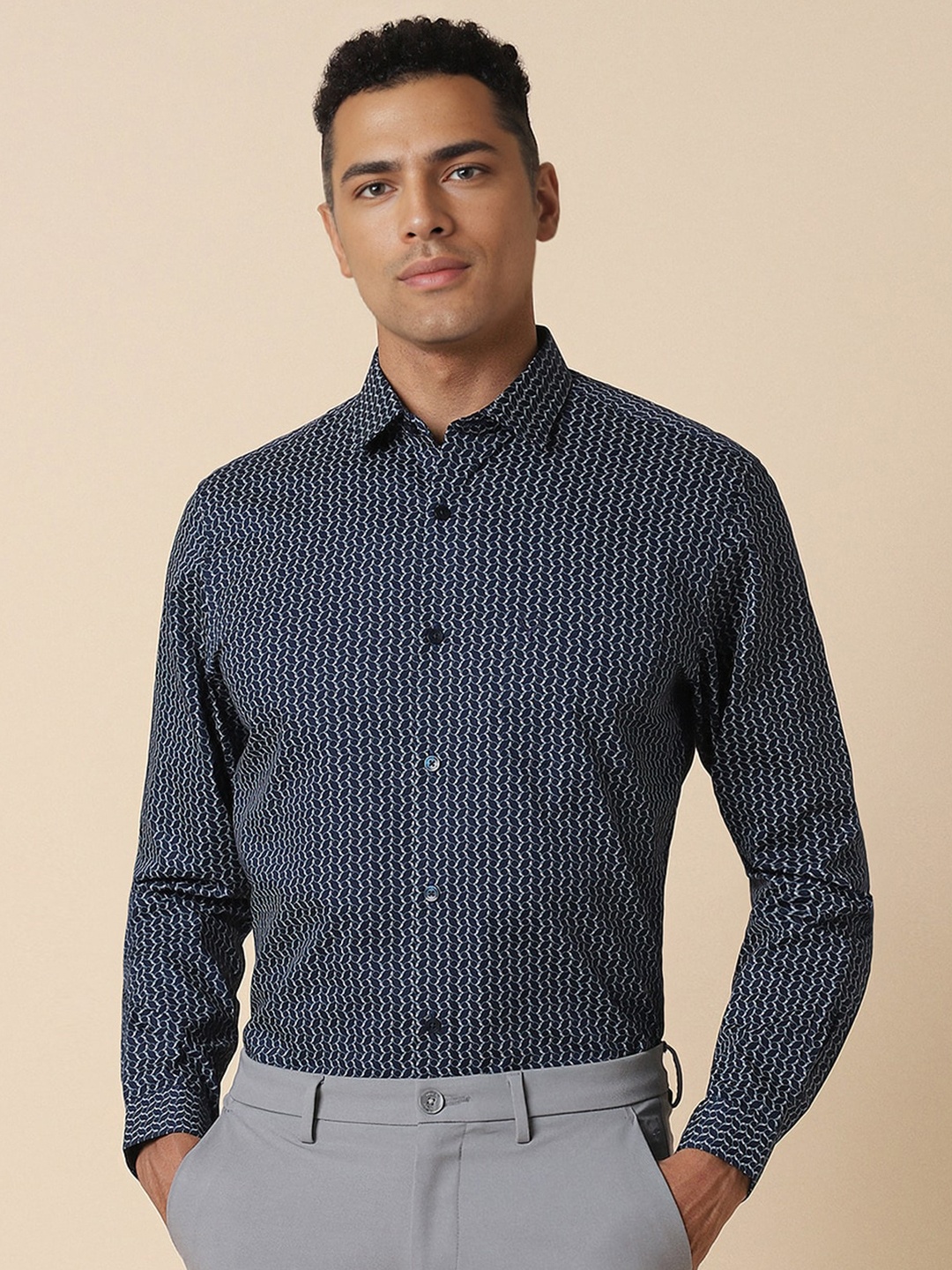 

Allen Solly Slim Fit Printed Cotton Casual Shirt, Navy blue