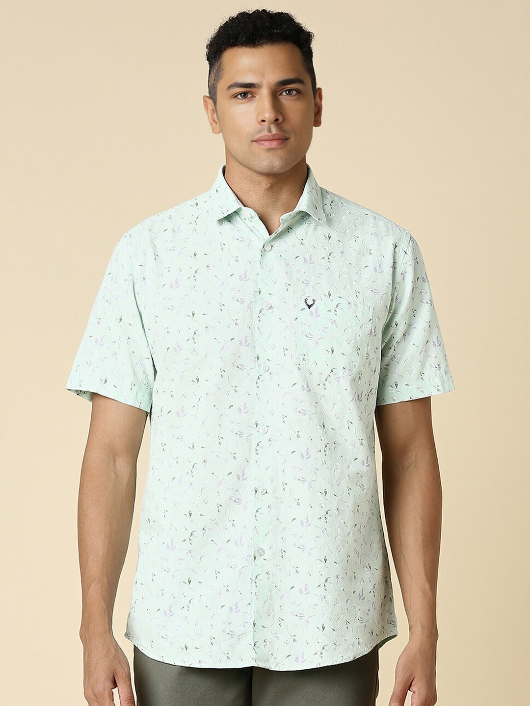 

Allen Solly Slim Fit Printed Cotton Casual Shirt, Green