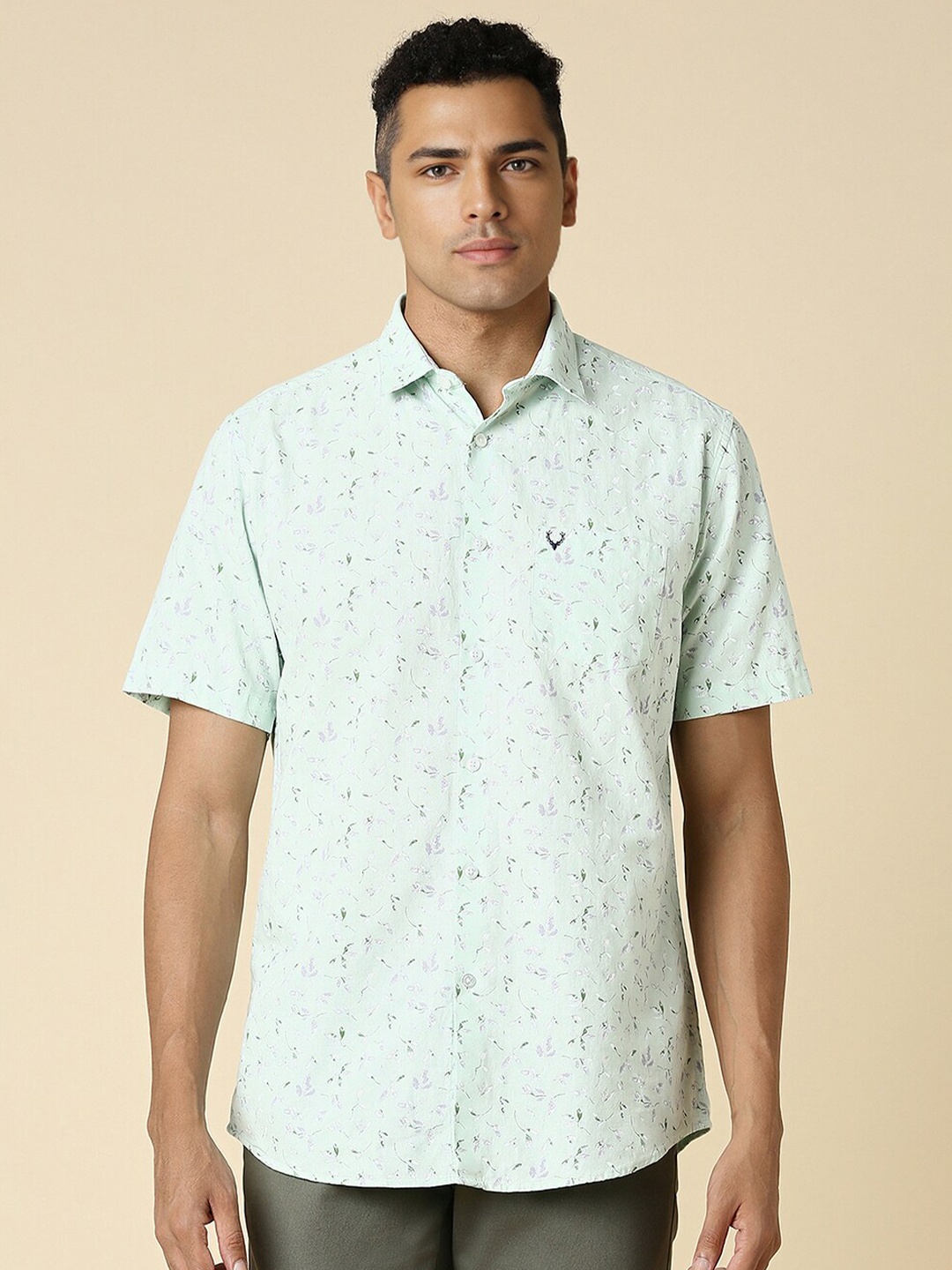 

Allen Solly Slim Fit Opaque Printed Cotton Casual Shirt, Green