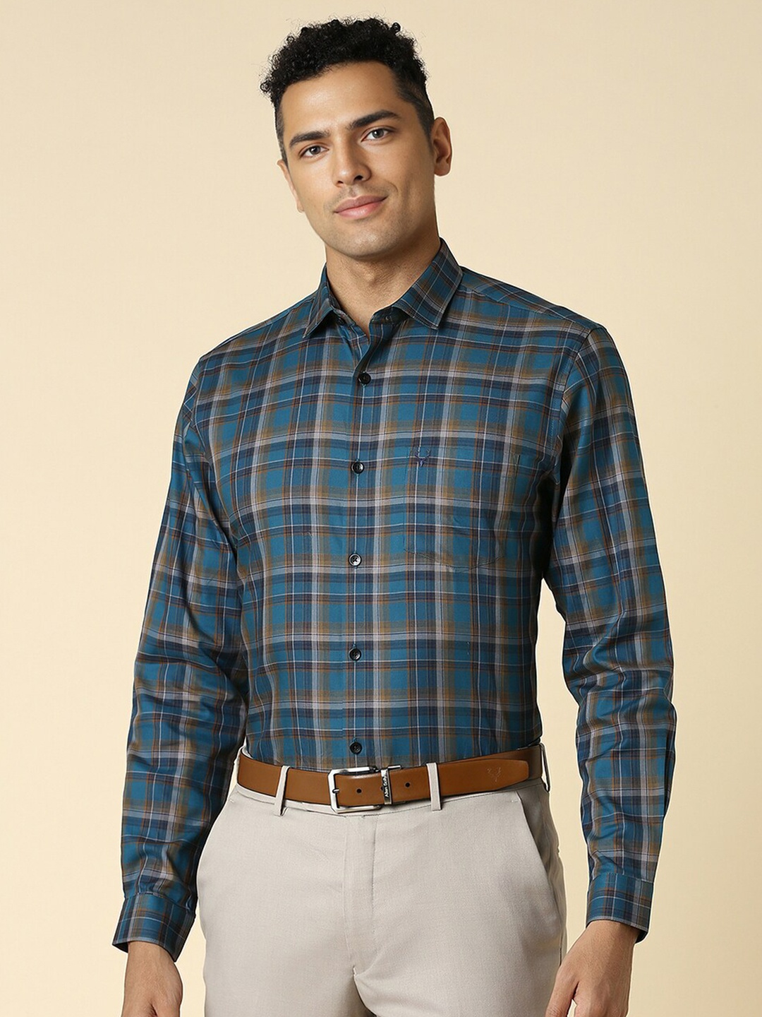 

Allen Solly Slim Fit Checked Cotton Formal Shirt, Blue