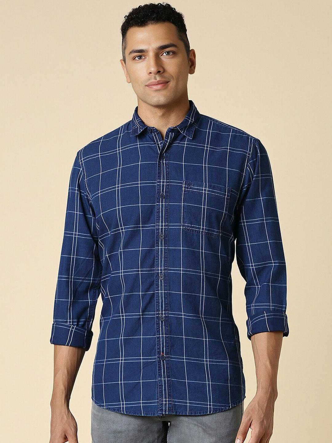 

Allen Solly Checked Cotton Casual Shirt, Blue