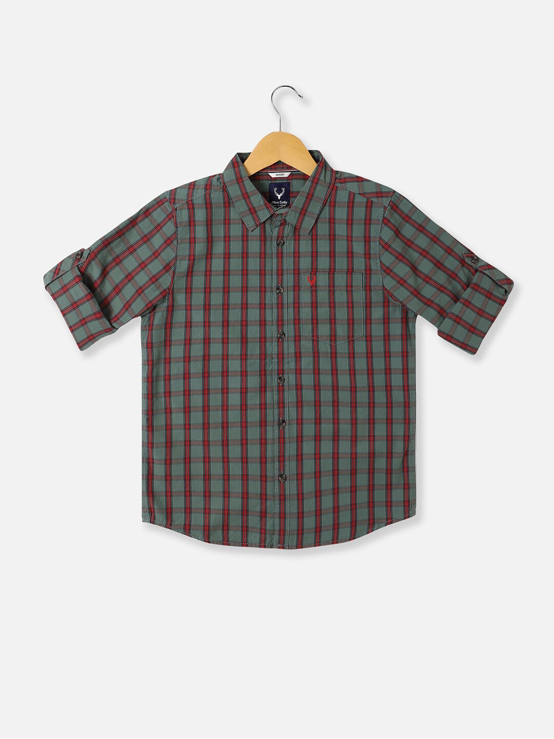 

Allen Solly Junior Boys Slim Fit Tartan Checks Roll Up Sleeves Cotton Casual Shirt, Green